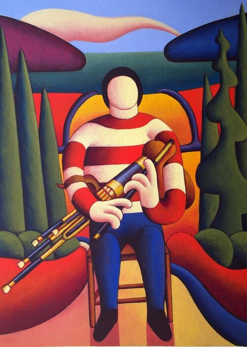 The Uileann Piper Greeting Card featuring the painting The uileann piper by Alan Kenny