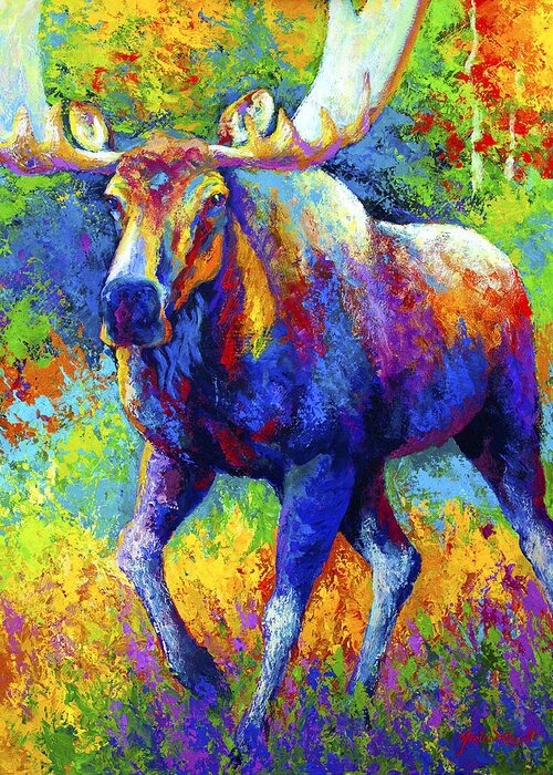Moose Greeting Card featuring the painting The Urge To Merge - Bull Moose by Marion Rose
