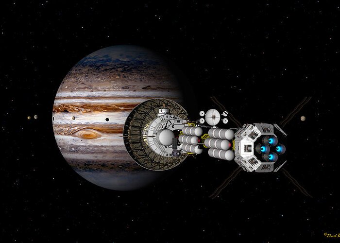 Spaceship Greeting Card featuring the digital art The USS Savannah nearing Jupiter by David Robinson