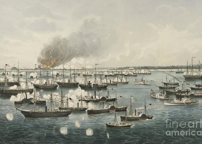 Fort Fisher Greeting Card featuring the painting The Victorious Attack on Fort Fisher, 1865 by Currier and Ives