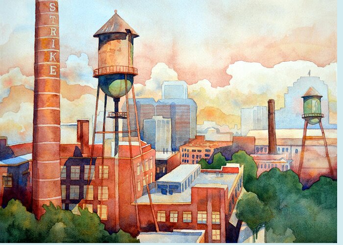 Watercolor Greeting Card featuring the painting The Vintage Towers by Mick Williams