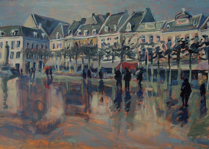 Vrijthof Greeting Card featuring the painting The Vrijthof just after the rain in Maastricht by Nop Briex