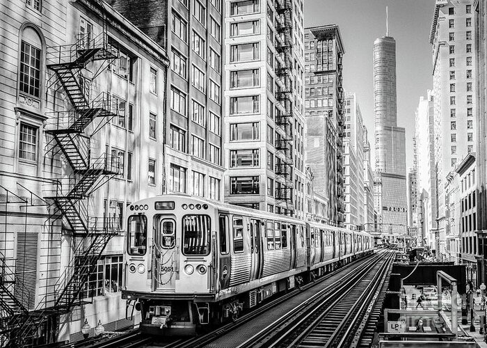 B/w Greeting Card featuring the photograph The Wabash L Train in Black and White by David Levin