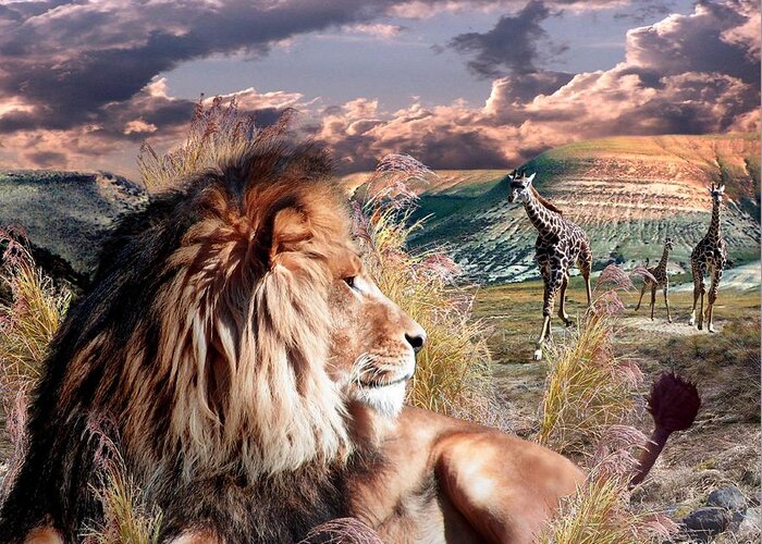 Lions Greeting Card featuring the digital art The Wait by Bill Stephens