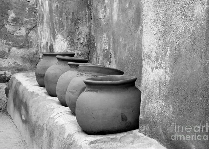 Bronstein Greeting Card featuring the photograph The Wall of Pots by Sandra Bronstein