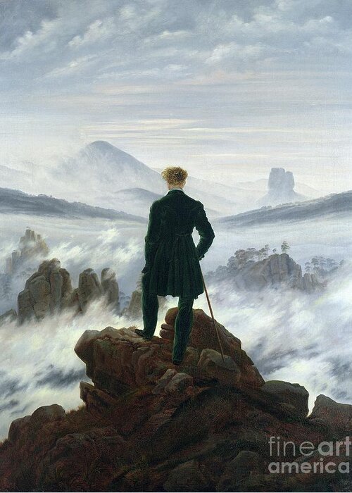 The Greeting Card featuring the painting The Wanderer above the Sea of Fog by Caspar David Friedrich