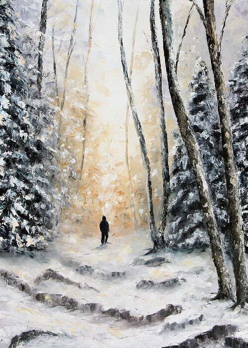 Winter Greeting Card featuring the painting The Wanderer by Meaghan Troup