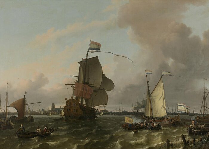 17th Century Art Greeting Card featuring the painting The Warship Brielle on the Maas for Rotterdam by Ludolf Bakhuizen
