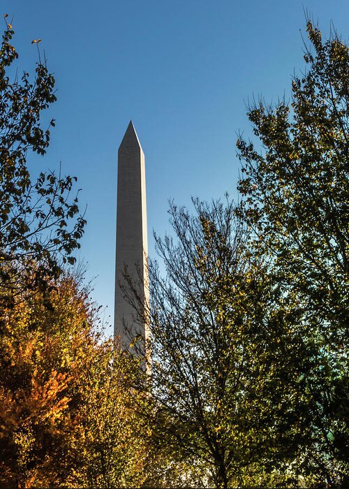 George Washington Greeting Card featuring the photograph The Washington Monument in Fall by Ed Clark