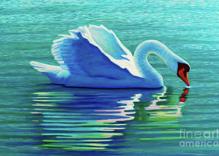 Swan Greeting Card featuring the painting The Way Home by Brian Commerford