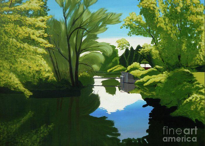 Fine Art Landscape Greeting Card featuring the painting The Weir at Oaks Creek Crossing by Robert Coppen