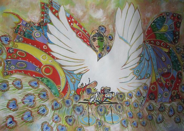 Abstract Greeting Card featuring the painting The White Eagle by Sima Amid Wewetzer