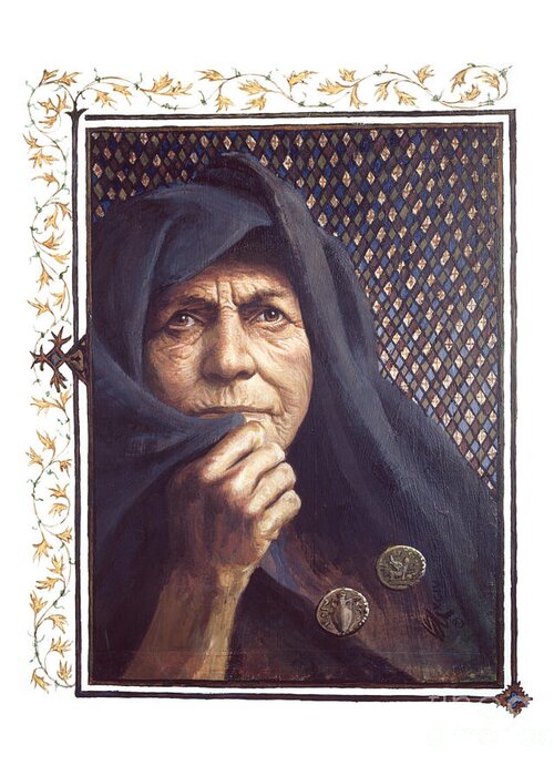The Widow's Mite Greeting Card featuring the painting The Widow's Mite - LGTWM by Louis Glanzman