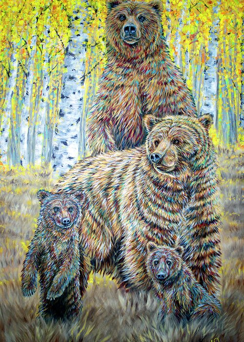 Bear Greeting Card featuring the painting The Wild Life by Teshia Art