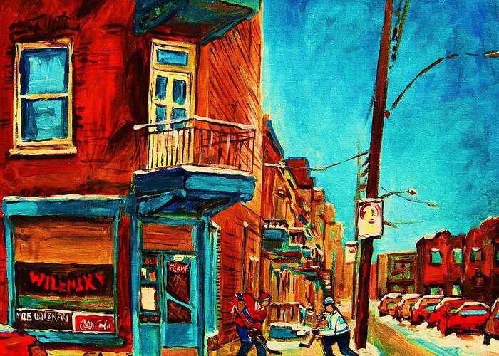 Montreal Greeting Card featuring the painting The Wilensky Doorway by Carole Spandau