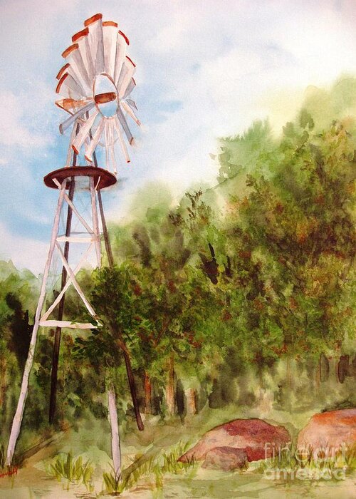 Windmill Greeting Card featuring the painting The Windmill by Vicki Housel