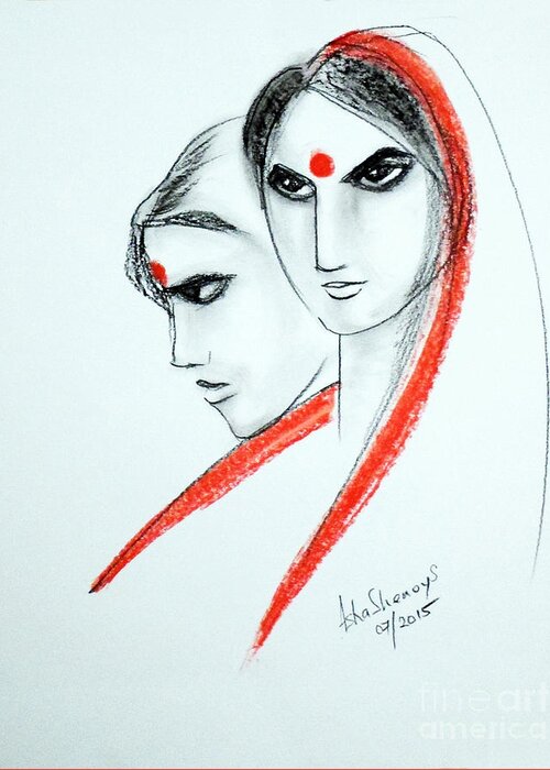 Women Greeting Card featuring the painting The Women by Asha Sudhaker Shenoy