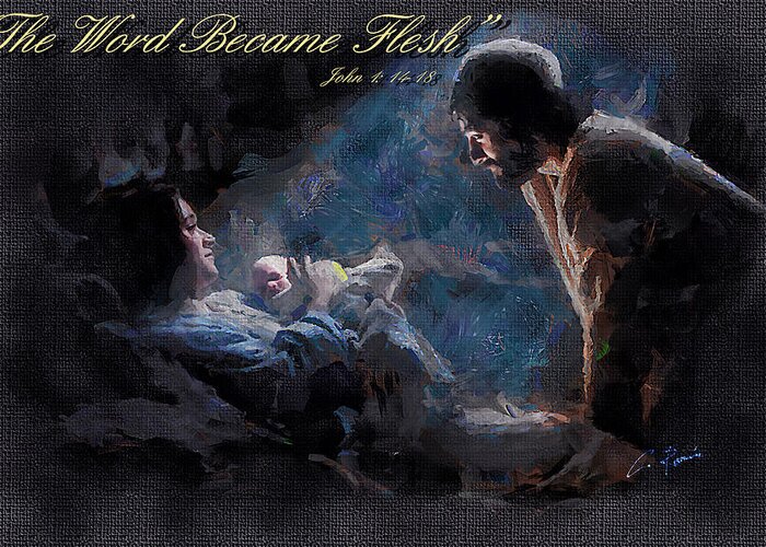 Word Greeting Card featuring the digital art The Word Became Flesh by Charlie Roman