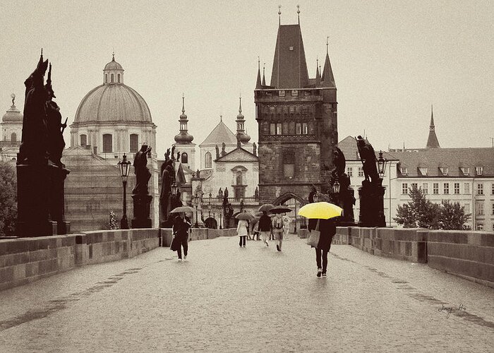 Prague Greeting Card featuring the photograph The Yellow Umbrella For Erin by Ivy Ho