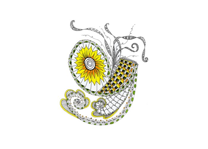 Zentangles Greeting Card featuring the mixed media The Yellow Zinger by Ruth Dailey