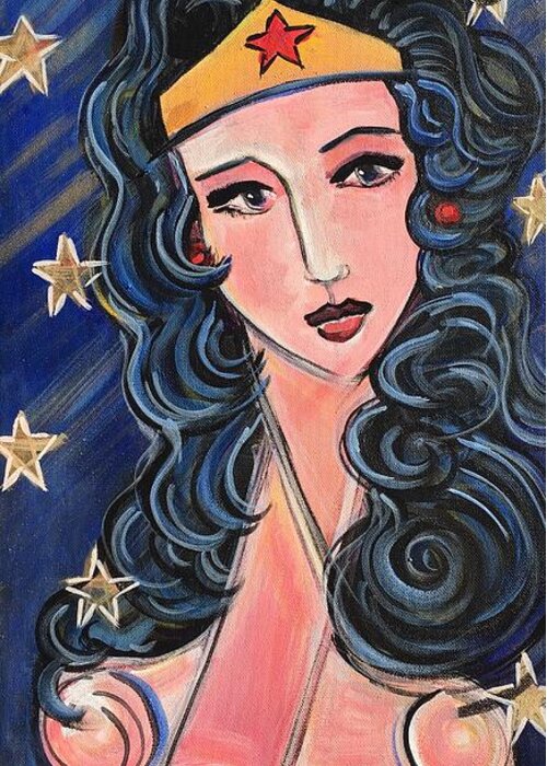 Portrait Greeting Card featuring the painting There's a Wonder Woman in Us All by Laurie Maves ART