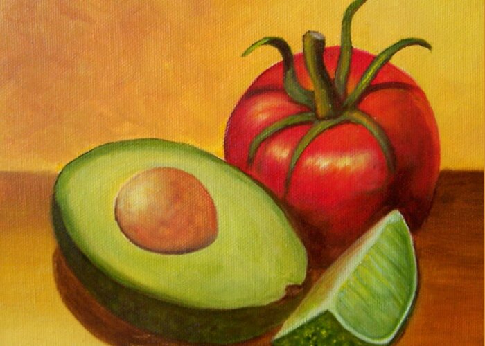 Avocado Greeting Card featuring the painting Think Guacamole - SOLD by Susan Dehlinger