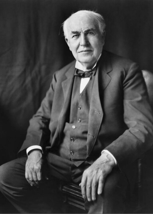 Thomas Edison Greeting Card featuring the photograph Thomas Edison - Inventor and Businessman by War Is Hell Store