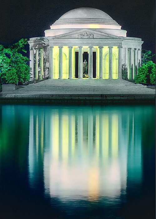 Thomas Jefferson Greeting Card featuring the photograph Thomas Jefferson Memorial at night by Don Lovett