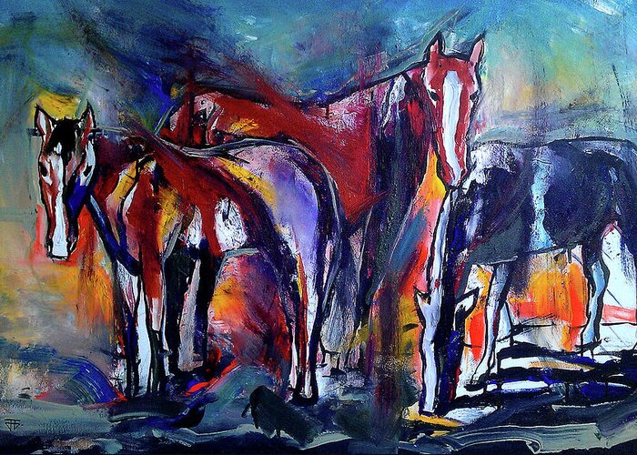 Horses Greeting Card featuring the painting Three Horses by John Gholson