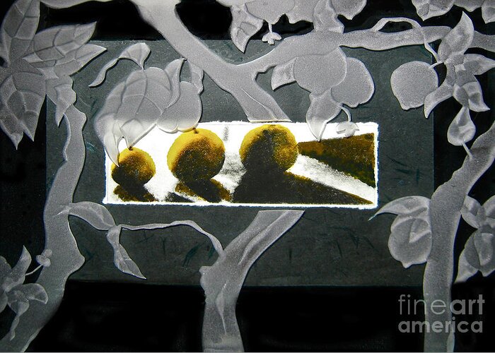 Black Greeting Card featuring the photograph Three Lemons by Alone Larsen