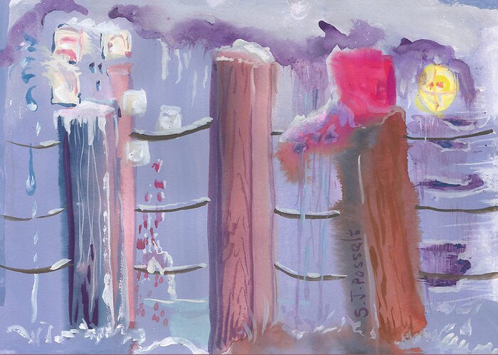 Three Pillars Greeting Card featuring the painting Three Pillars by Sheri Jo Posselt
