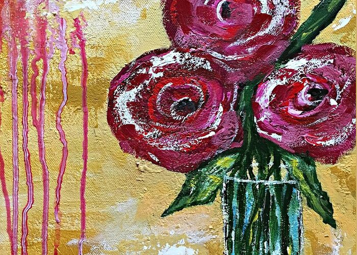 Roses Greeting Card featuring the painting Three Roses by Mary Mirabal