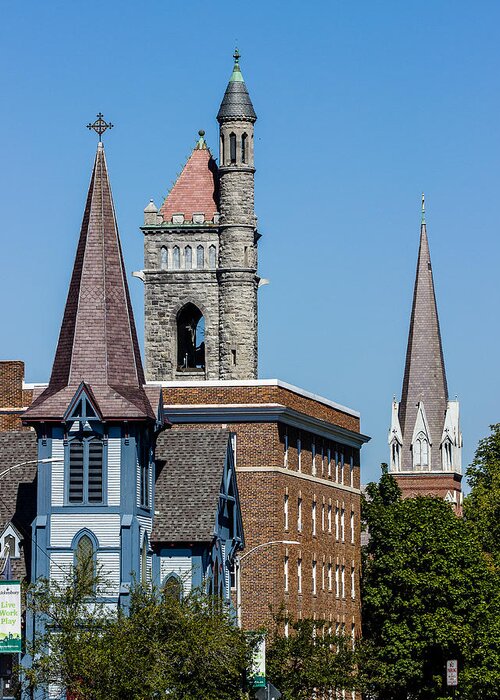 Steeple Greeting Card featuring the photograph Three Steeples of St Johnsbury Vermont by Tim Kirchoff