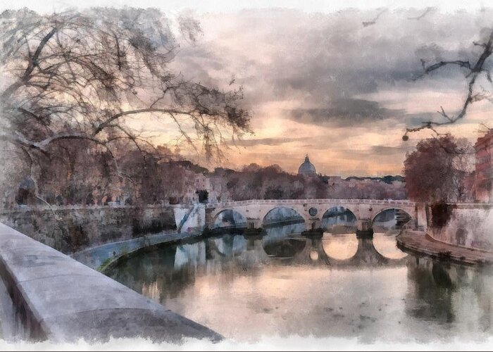 Rome Greeting Card featuring the photograph Tiber - Aquarelle by Sergey Simanovsky