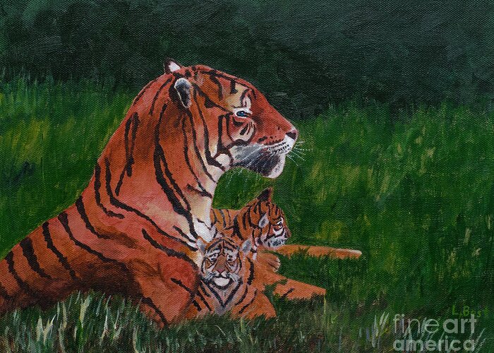 Tiger Greeting Card featuring the painting Tiger Family by Laurel Best