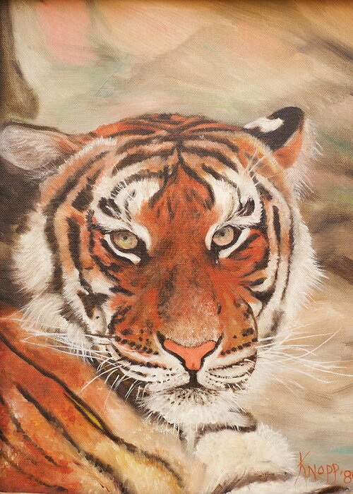 Tiger Greeting Card featuring the mixed media Tiger by Kathy Knopp