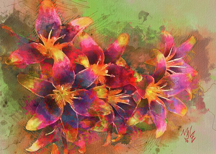Watercolor Greeting Card featuring the digital art Tiger Lillies by Mal-Z