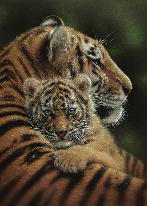 Tiger Painting Greeting Card featuring the painting Tiger Mother and Cub - Cherished by Collin Bogle