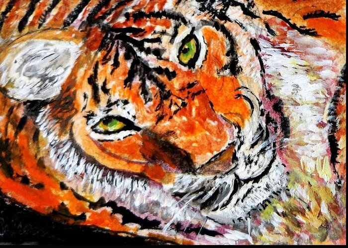 Tiger Greeting Card featuring the painting Look into My Eyes by Anne Sands