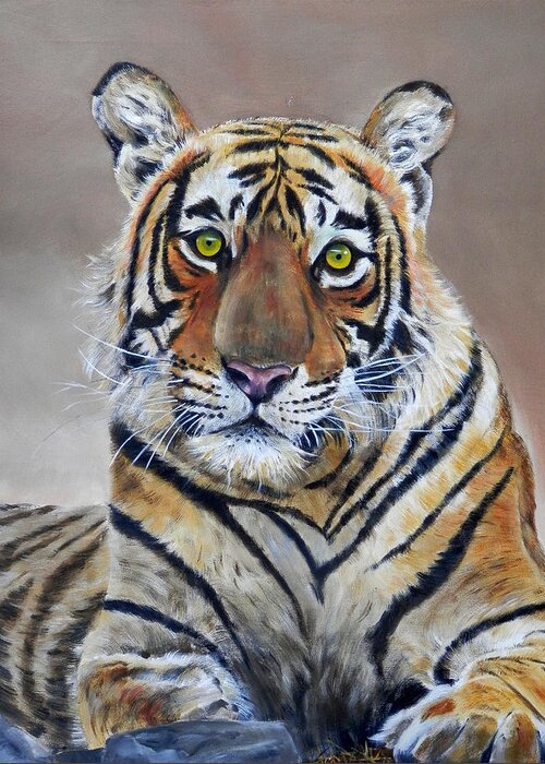 Tiger Greeting Card featuring the painting Tiger portrait by John Neeve