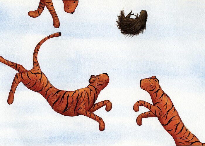 Tiger Greeting Card featuring the painting Tigers on a Trampoline by Christy Beckwith