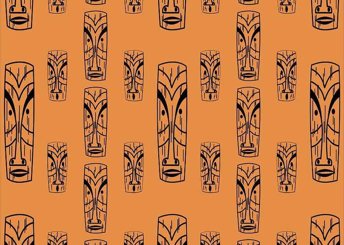 Tiki Greeting Card featuring the digital art Tikis in Orange by Donna Mibus