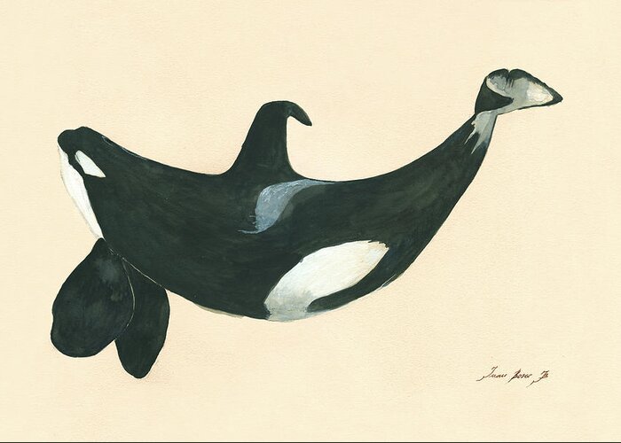 Whale Print Greeting Card featuring the painting Tilikum killer whale by Juan Bosco