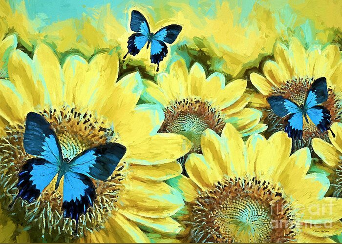 Blue Butterfly Greeting Card featuring the painting Time Enough by Tina LeCour