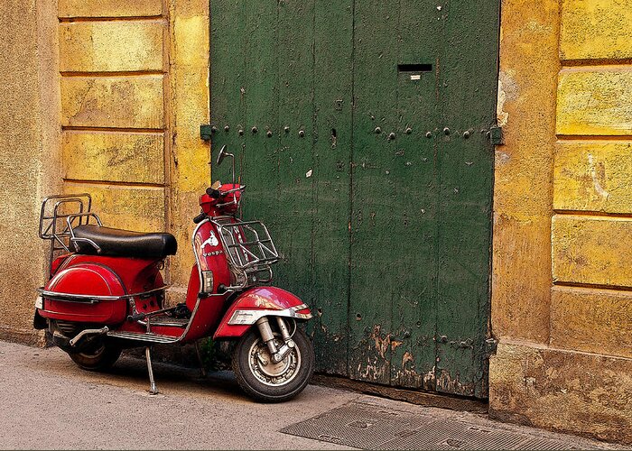 Red Vespa Greeting Card featuring the photograph Time For A Ride - Aix-en-Provence, France by Denise Strahm