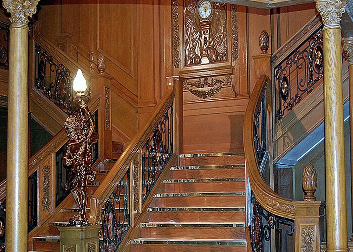 Titanic Greeting Card featuring the digital art Titanics Grand Staircase by DigiArt Diaries by Vicky B Fuller