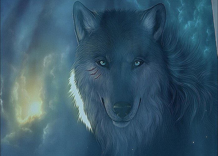 Wolf Greeting Card featuring the digital art To Cur With Love by Michael Doyle