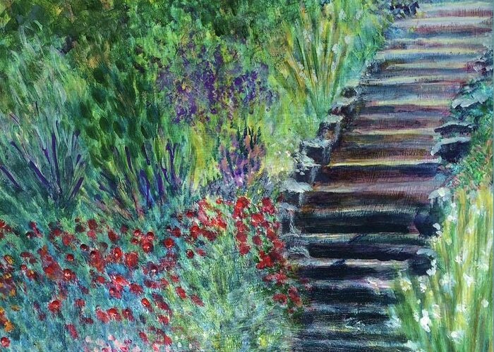 Garden Greeting Card featuring the painting To the Garden by Deb Stroh-Larson