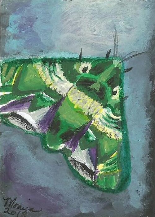 Moth Greeting Card featuring the painting To The Light Green Moth by Monica Resinger