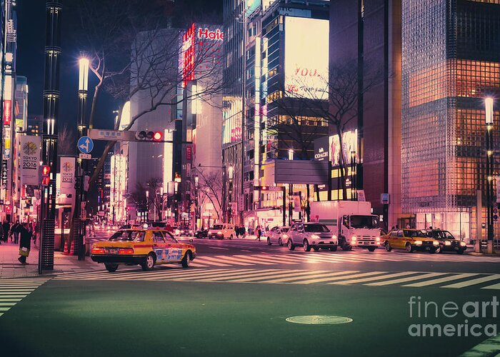 Tokyo Greeting Card featuring the photograph Tokyo Street at Night, Japan 2 by Perry Rodriguez